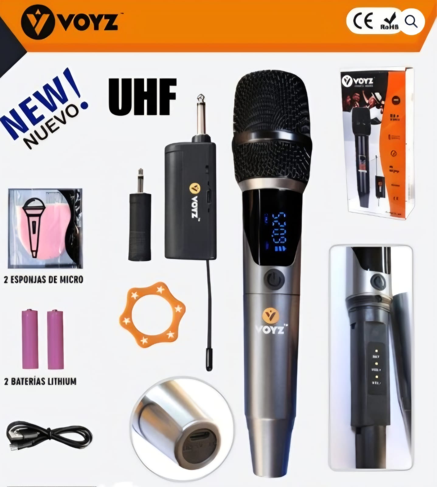 MICROFONO INALAMBRICO RECARGABLE  UNA MANO "VOYZ"
