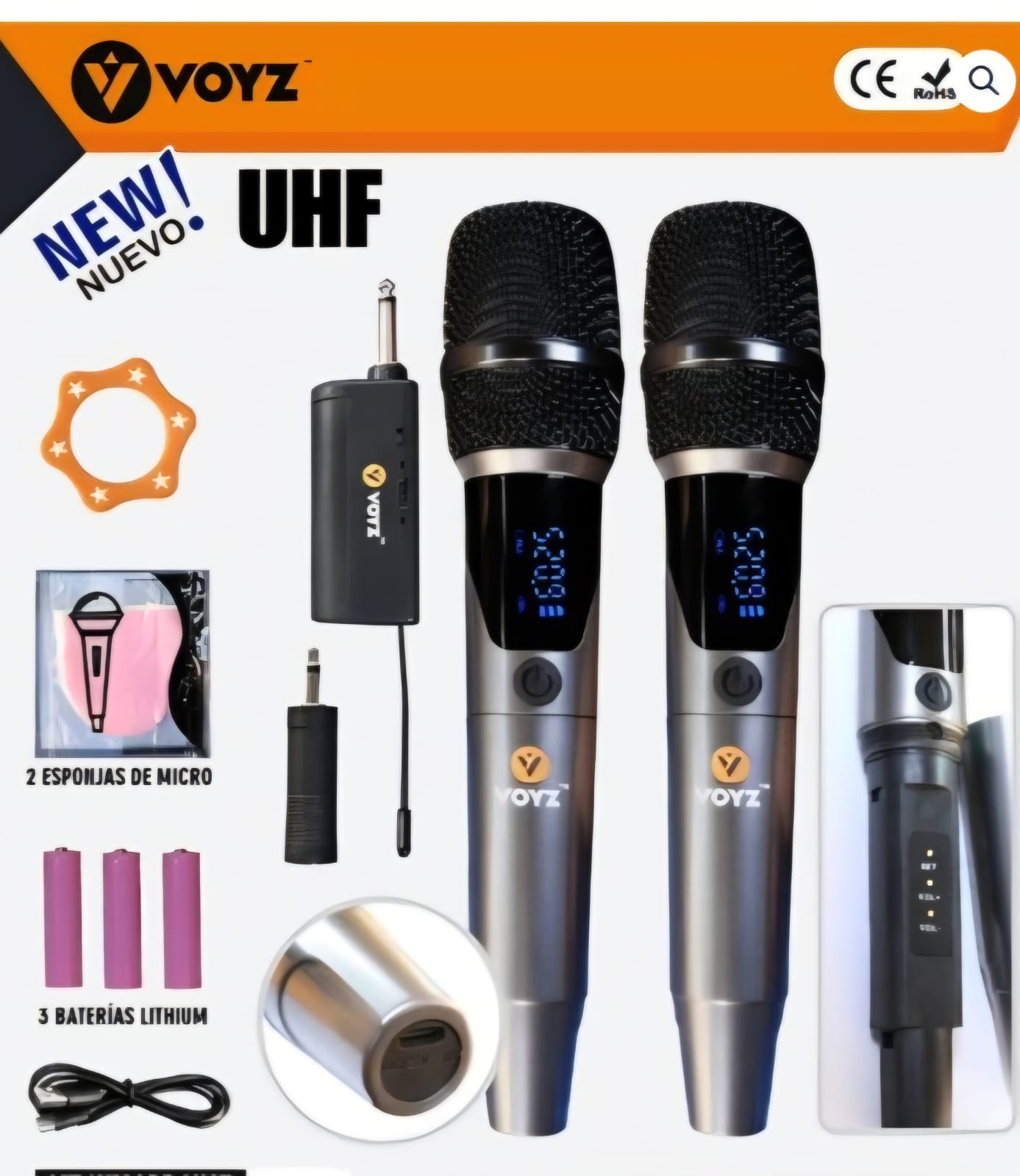 MICROFONOS  RECEPTOR  RECARGABLE DOBLE MANO "VOYZ"